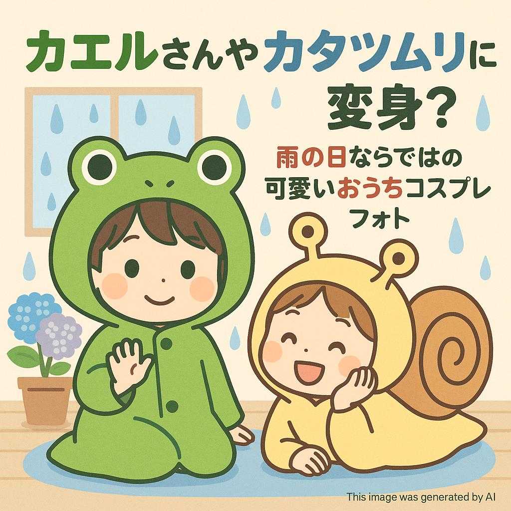 カエルさんやカタツムリに変身?雨の日ならではの可愛いおうちコスプレフォト
